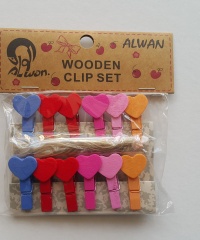 Wooden clip Set Tinted hearts